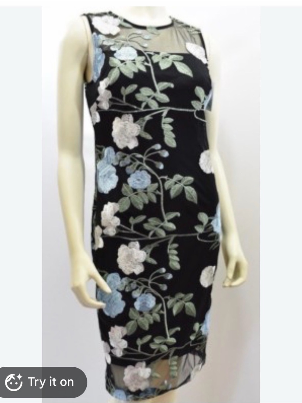 Calvin Klein Black Floral Mesh Overlay Sheath Dress